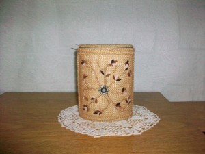 Estuche forrado con arpillera + accesorios