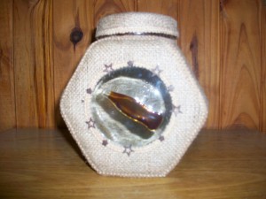 Estuche forrado con arpillera + accesorios