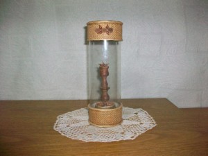 Estuche transparente con madera torneada