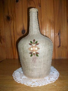 Damajuana forrada con arpillera + accesorios